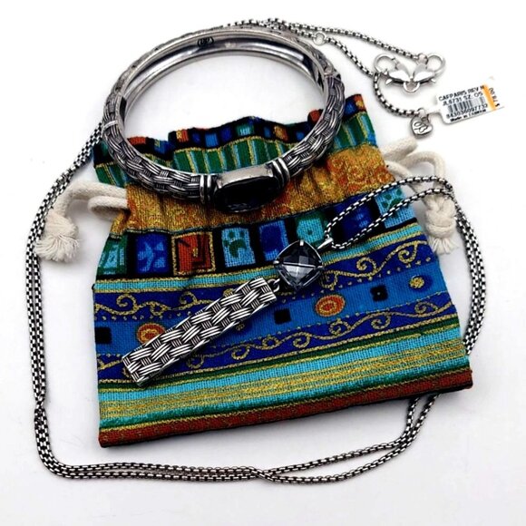 NWT Brighton Cafe De Paris Silver Plated Crystal Necklace & Hinged Bracelet 2 Pc - Picture 1 of 10